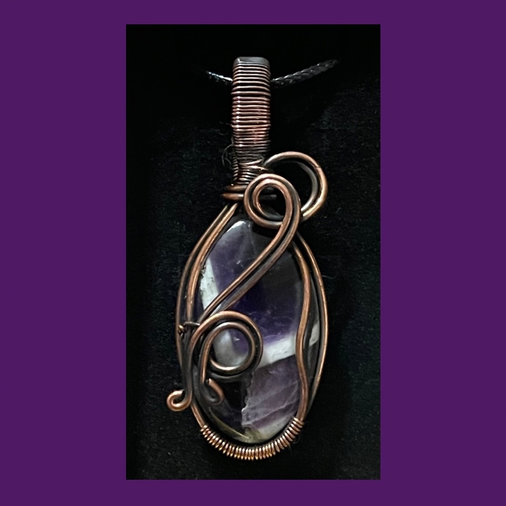 Handcrafted Copper Wire-Wrapped Lace Amethyst Pendant Necklace AM16